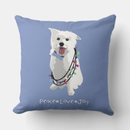 White Fluffy Dog - Peace Joy Love - Holiday Kussen