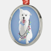 White Fluffy Dog - Peace Joy Love - Holiday Metalen Ornament (Links)