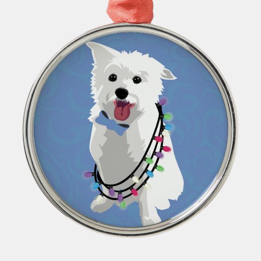 White Fluffy Dog - Peace Joy Love - Holiday Metalen Ornament (Voorkant)