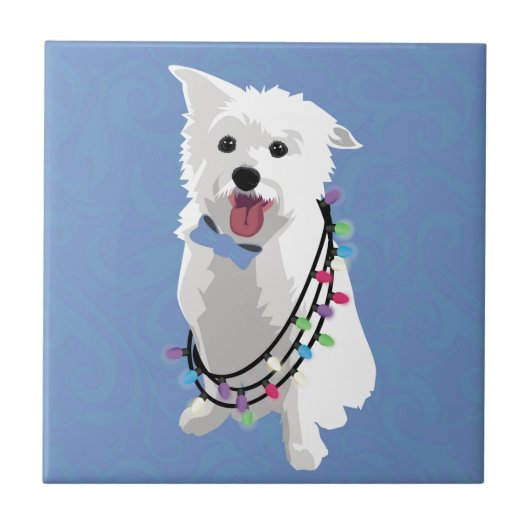 White Fluffy Dog - Peace Joy Love - Holiday Tegeltje (Voorkant)