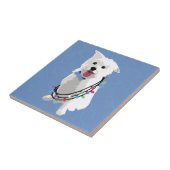 White Fluffy Dog - Peace Joy Love - Holiday Tegeltje (Zijkant)