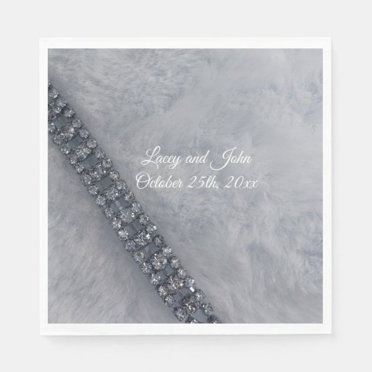 White Fluffy Fur Diamonds Paper Napkins Servet (Voorkant)