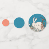 White Fluffy Rabbit Oranje Flowers Blue Confetti (Achterkanten)