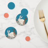 White Fluffy Rabbit Oranje Flowers Blue Confetti (Groep)