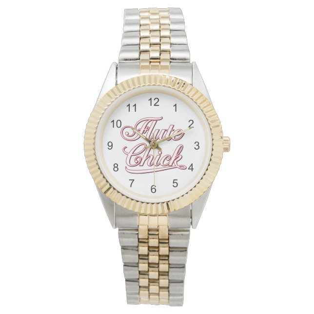 White Fluit Chick Script Horloge (Voorkant)