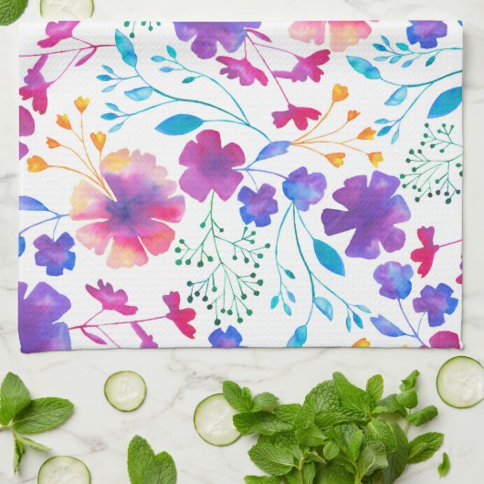 White Fluro Flowers Pattern Kitchen Tea Towel Theedoek (Gevouwen)