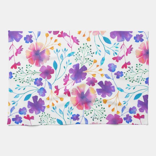 White Fluro Flowers Pattern Kitchen Tea Towel Theedoek (Horizontaal)