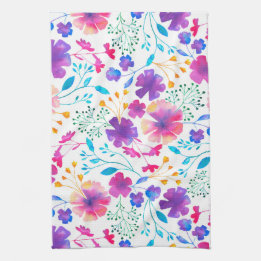 White Fluro Flowers Pattern Kitchen Tea Towel Theedoek