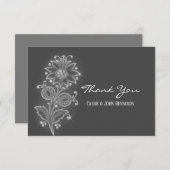 White Folk Art Flower on Grey Custom Wedding Bedankkaart (Voorkant / Achterkant)