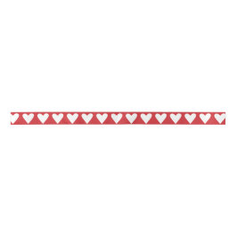 White Folk Hearts on Red Ribbon Satijnen Lint
