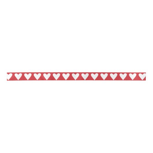 White Folk Hearts on Red Ribbon Satijnen Lint (Voorkant)