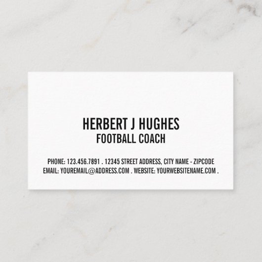 White Football Helmet, Footballer, Football Coach Visitekaartje (Achterkant)