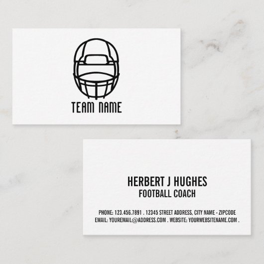 White Football Helmet, Footballer, Football Coach Visitekaartje (Voorkant / Achterkant)