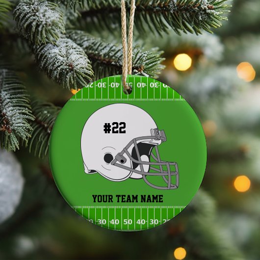 White Football Helmet | Groen veld Ornament