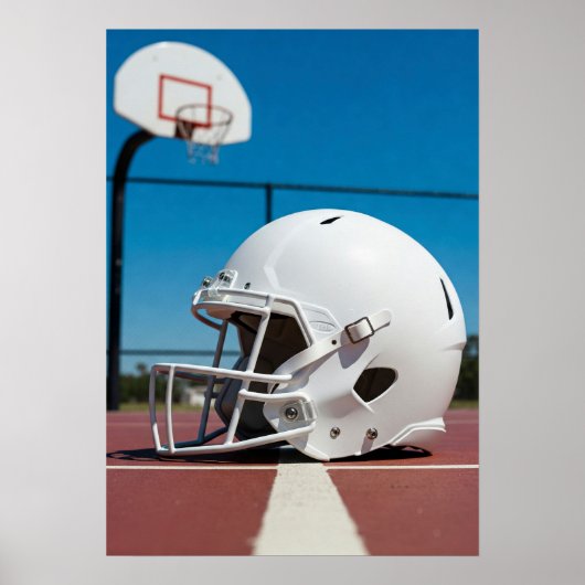 White Football Helmet on Court Line Poster (Voorkant)