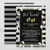 White Footprint Silver & Gold Twins Baby shower Kaart (Voorkant / Achterkant)