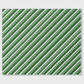 White Forest Green Candy Cane Stripe Vakantie Cadeaupapier (Vlak)