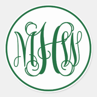 White Forest Green Vine Script Monogram, DIY BG Ronde Sticker