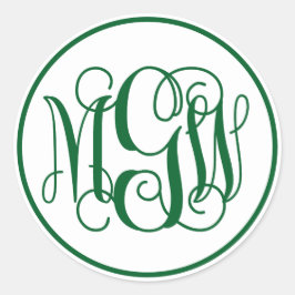 White Forest Green Vine Script Monogram, DIY BG Ronde Sticker