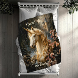 White Forest Unicorn Fantasy Castle Sprookje Fleece Deken
