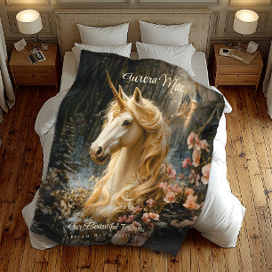 White Forest Unicorn Fantasy Castle Sprookje Fleece Deken