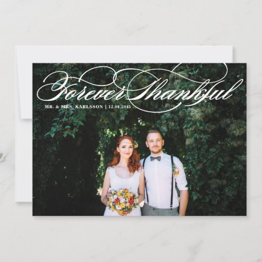 White Forever Dankbaar Elegant Script Wedding Bedankkaart (Voorkant)
