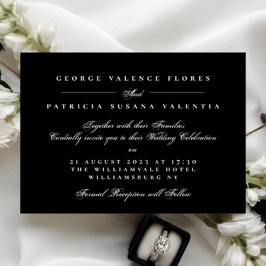 White Formal Black Calligraphy Elegant Wedding Kaart