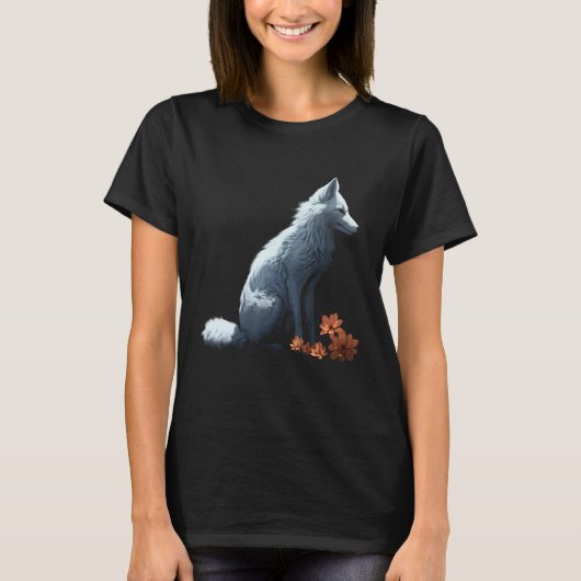 White Fox Flowers  Animal Fox 2 T-shirt (Voorkant)