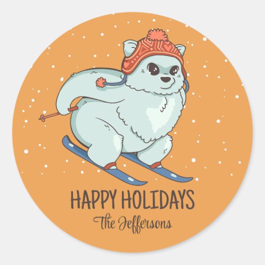 White Fox KerstAnimal Snowy Winter Holiday Ronde Sticker (Voorkant)