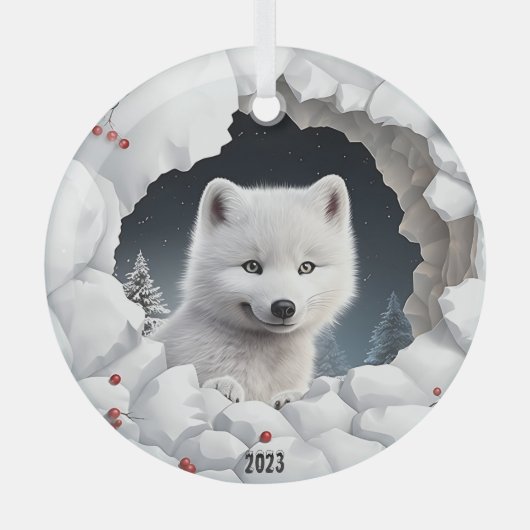 White Fox Kerstmis Glas Ornament (Voorkant)
