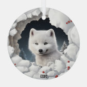 White Fox Kerstmis Glas Ornament (Achterkant)