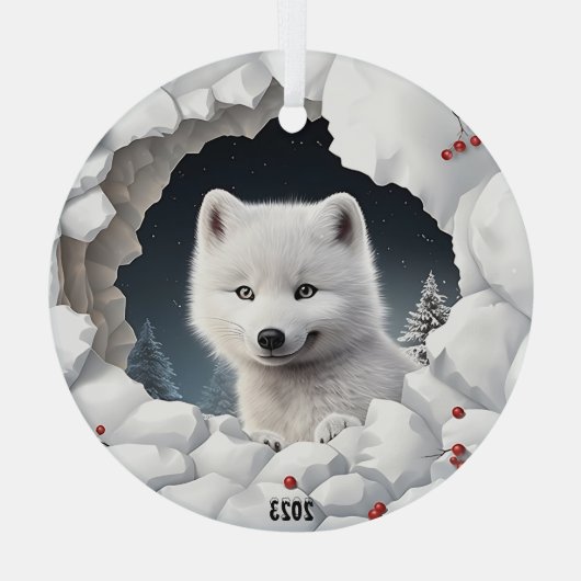 White Fox Kerstmis Glas Ornament (Achterkant)