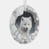 White Fox Kerstmis Glas Ornament (Voorkant Rechts)