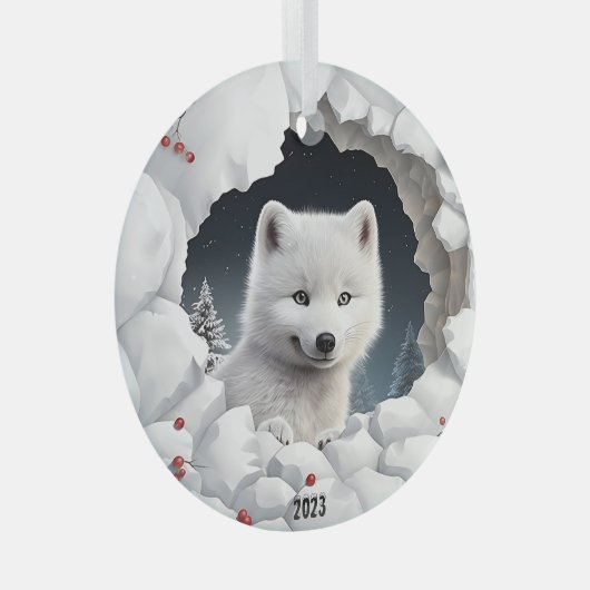 White Fox Kerstmis Glas Ornament (Voorkant Rechts)