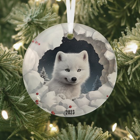 White Fox Kerstmis Glas Ornament (Insitu)