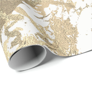 White Foxier Gold Marble Shiny Metallic Strokes Cadeaupapier