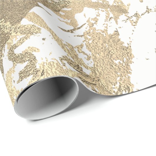 White Foxier Gold Marble Shiny Metallic Strokes Cadeaupapier (Rol Hoek)