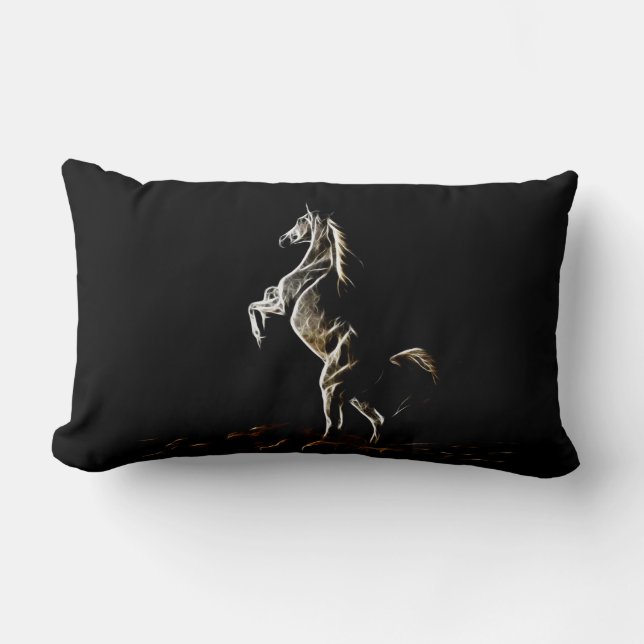 White Fractal Horse Lumbar Pillow Kussen (Voorkant)