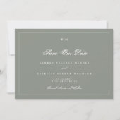 White Frame Monogram Sage Green Gray Photo Wedding Save The Date (Voorkant)