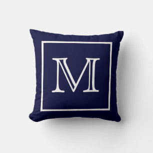 White Framed Blue Monogram American MoJo Pillow Kussen