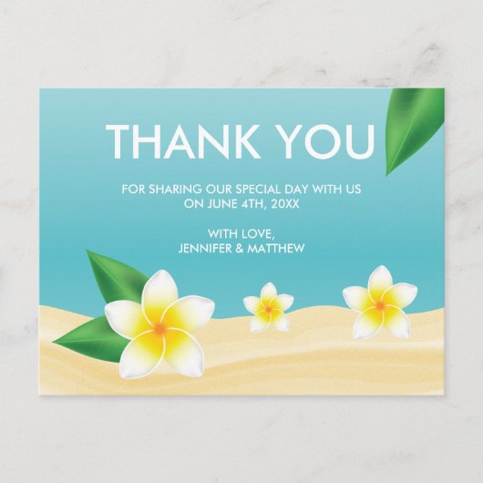 White Frangipani Beach Weddenschap Briefkaart (Voorkant)