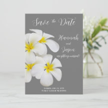 White Frangipani Flowers, Medium Grey, Save Date