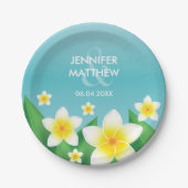 White Frangipani Flowers on Blue Tropical Wedding Papieren Bordje (Voorkant)