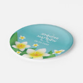 White Frangipani Flowers on Blue Tropical Wedding Papieren Bordje (Gekanteld)