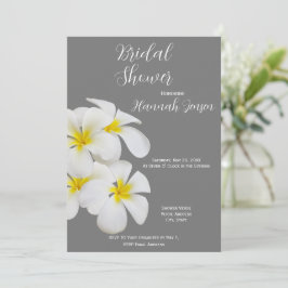 White Frangipani Flowers, on Medium Grey, Bridal Kaart