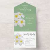 White Frangipani Flowers, on Sage, Wedding All In One Uitnodiging (Binnen)