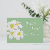 White Frangipani Flowers, on Sage, Wedding Bedankkaart (Staand voorkant)