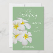 White Frangipani Flowers, on Sage, Wedding Kaart (Voorkant)