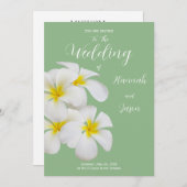 White Frangipani Flowers, on Sage, Wedding Kaart (Voorkant / Achterkant)
