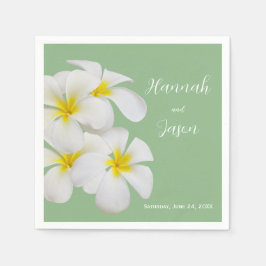 White Frangipani Flowers, on Sage, Wedding Servet